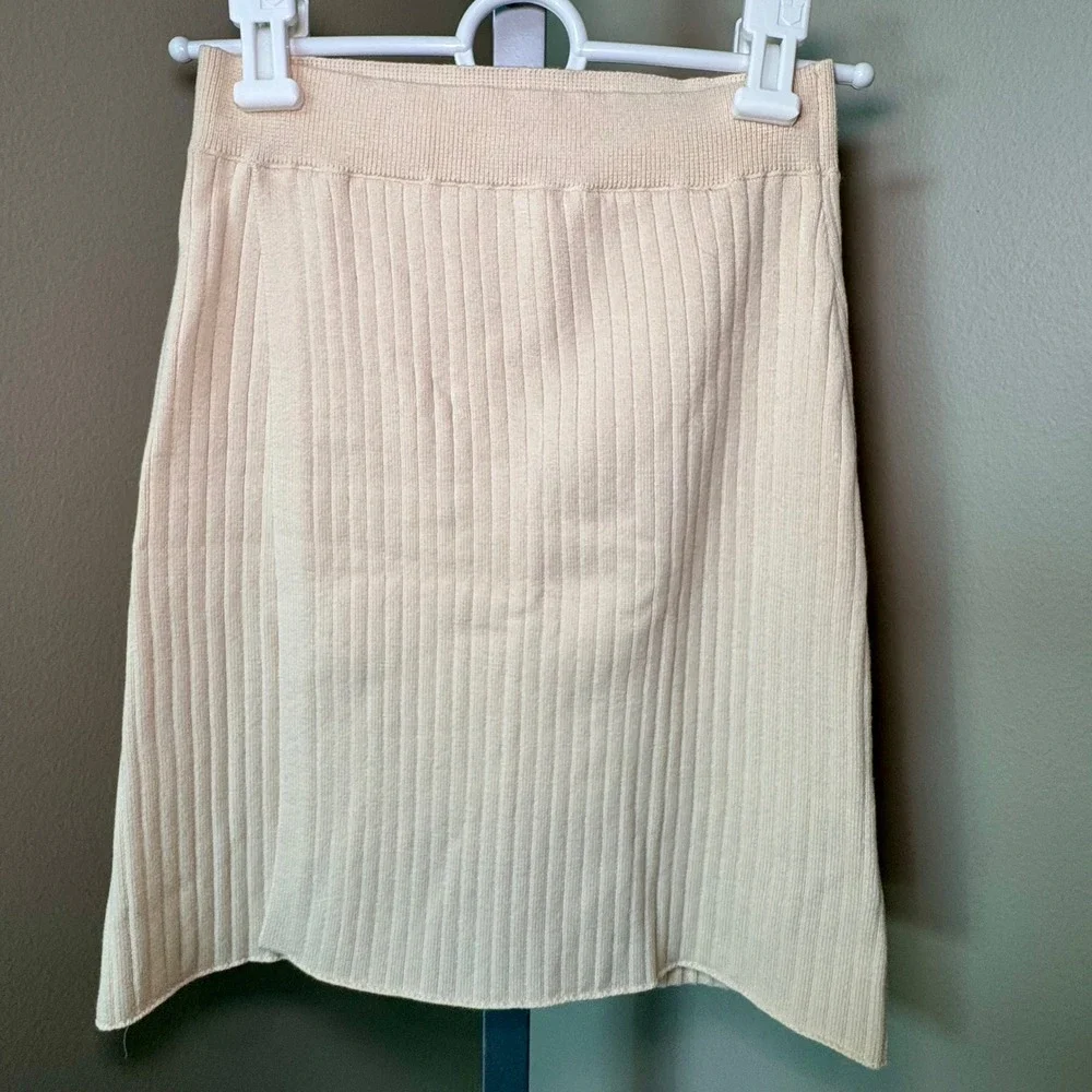 Free People Women Cream Ribbed‎ Knit Mini Skirt Cotton Blend XS